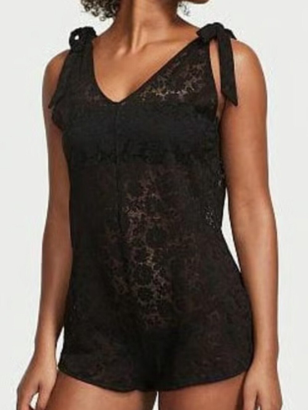 Victoria's secret very sexy swim crochet lace romper swim coverup XLARGE BLACK